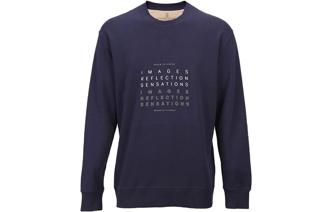 Brunello Cucinelli FW22 Navy Crewneck Letter Print Sweatshirt M0T353431-CTL02