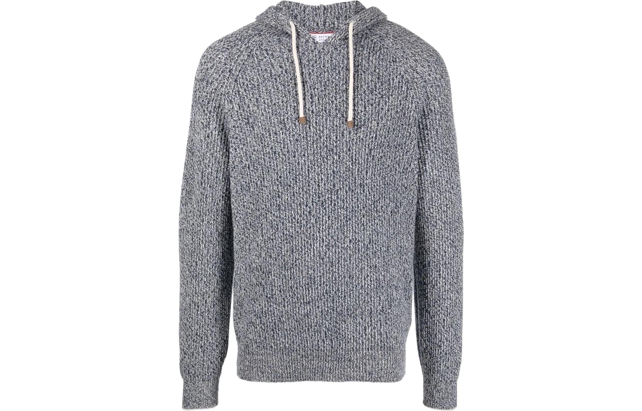 Order ブルネロ クチネリ FW22 ネイビー ニット フーディー リブ ドローストリング セーター M3674109-CWX67