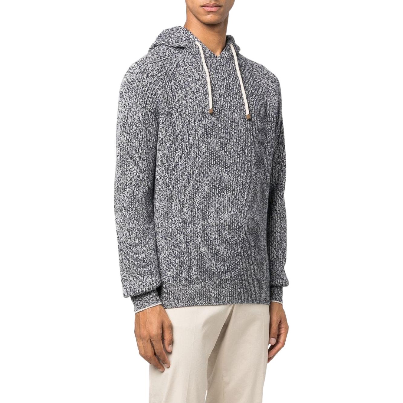 Purchase ブルネロ クチネリ FW22 ネイビー ニット フーディー リブ ドローストリング セーター M3674109-CWX67