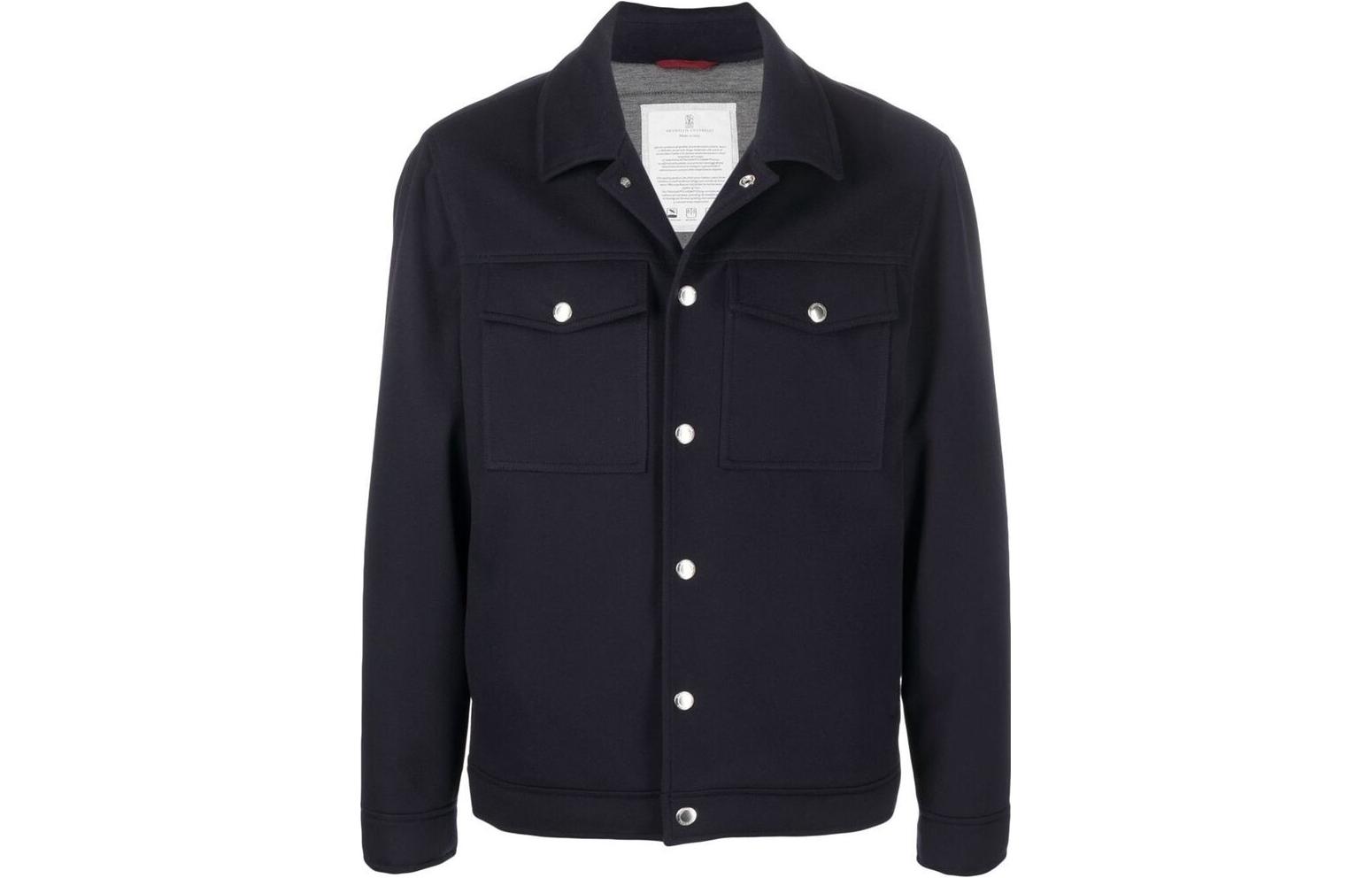 Brunello Cucinelli FW22 Navy Single-Breasted Shirt Jacket with Chest Pocket MM4636447-CVU27