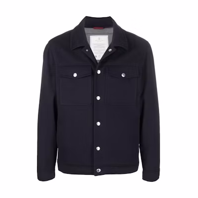 Brunello Cucinelli FW22 Navy Single-Breasted Shirt Jacket with Chest Pocket MM4636447-CVU27