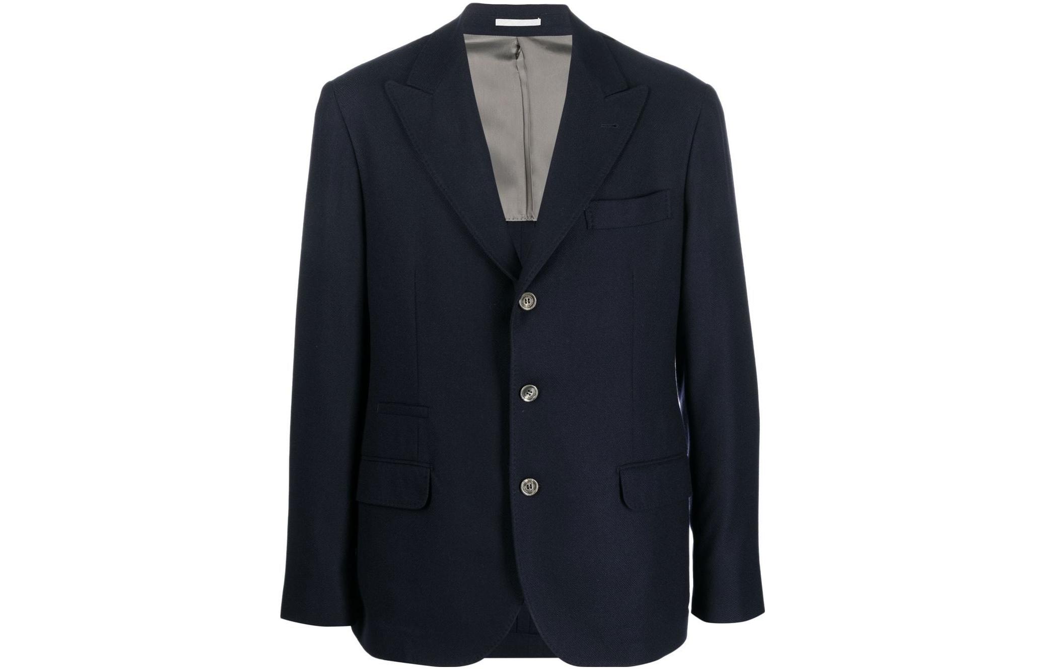 Brunello Cucinelli FW22 Navy Single-Breasted Suit Jacket Long Sleeve MR4407BFD-C003
