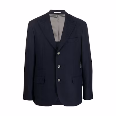 Brunello Cucinelli FW22 Navy Single-Breasted Suit Jacket Long Sleeve MR4407BFD-C003