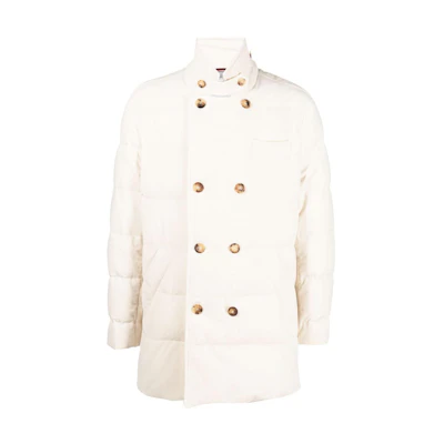 Brunello Cucinelli FW22 Quilted Double-Breasted Jacket White Outerwear MQ4351881-CTY16