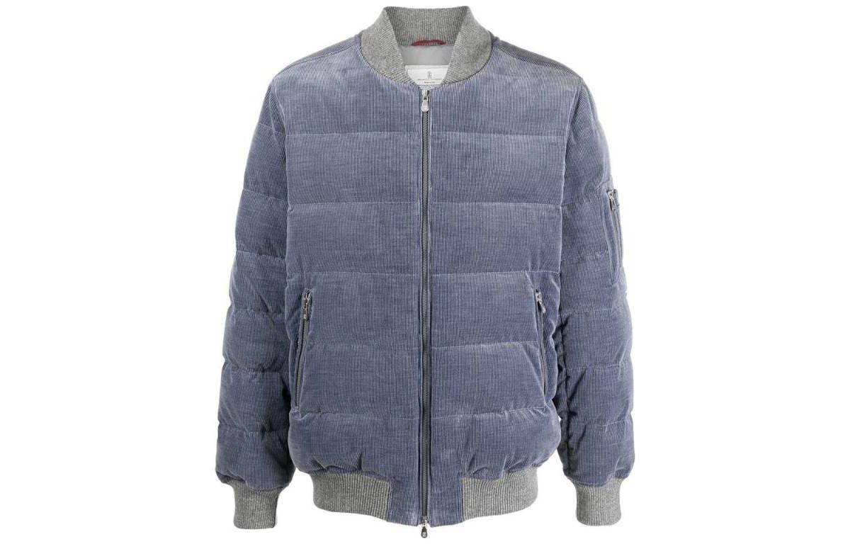 Brunello Cucinelli FW22 Quilted Ribbed Puffer Zip Jacket Men’s Periwinkle Blue MQ4351879-CIA60