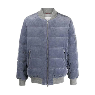 Brunello Cucinelli FW22 Quilted Ribbed Puffer Zip Jacket Men’s Periwinkle Blue MQ4351879-CIA60