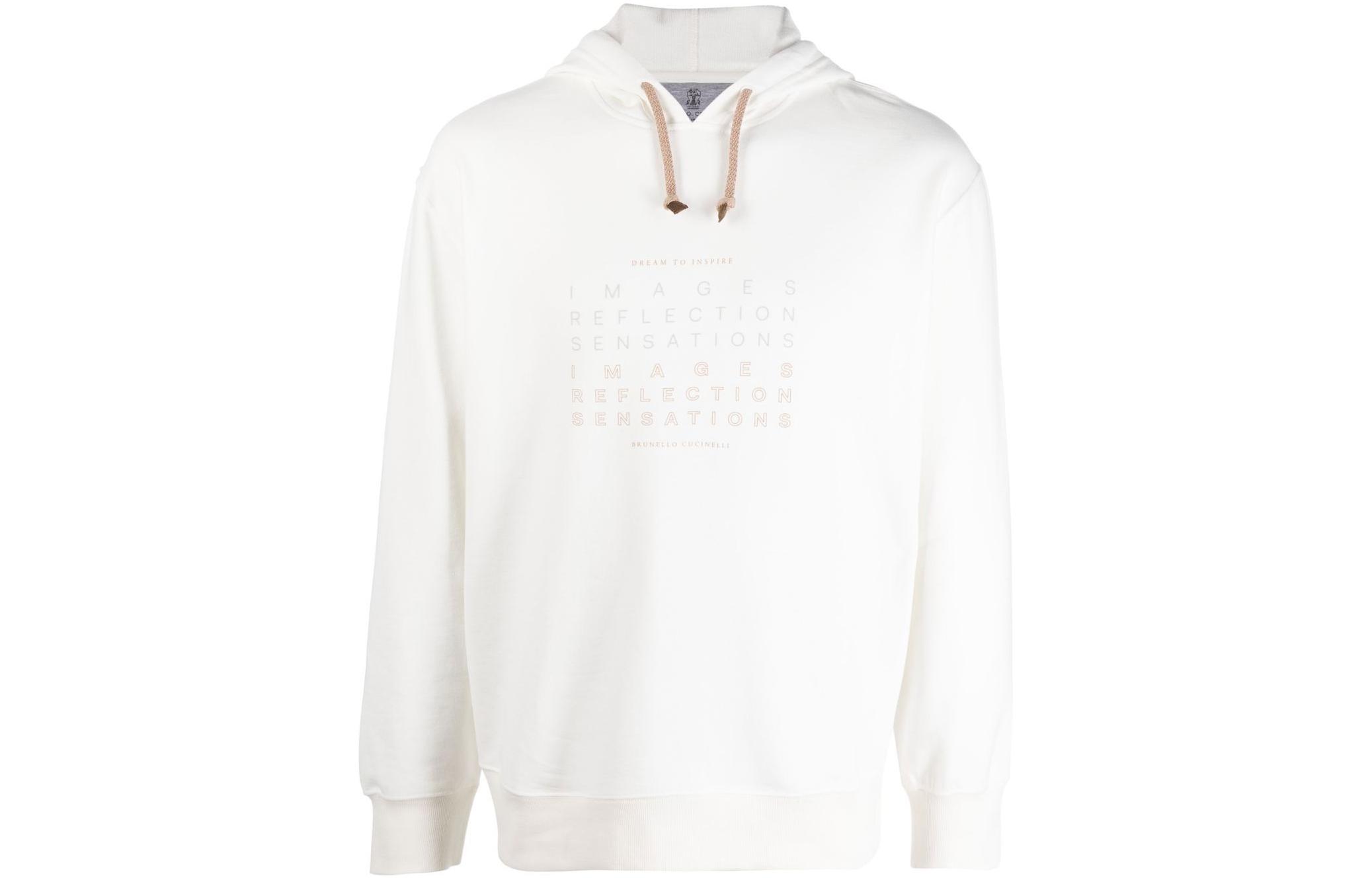 Brunello Cucinelli FW22 Slogan Print White Hoodie Fall Collection MTU143409-CDQ37