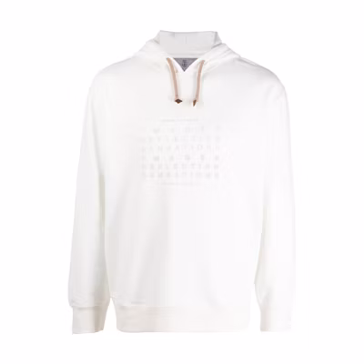 Brunello Cucinelli FW22 Slogan Print White Hoodie Fall Collection MTU143409-CDQ37