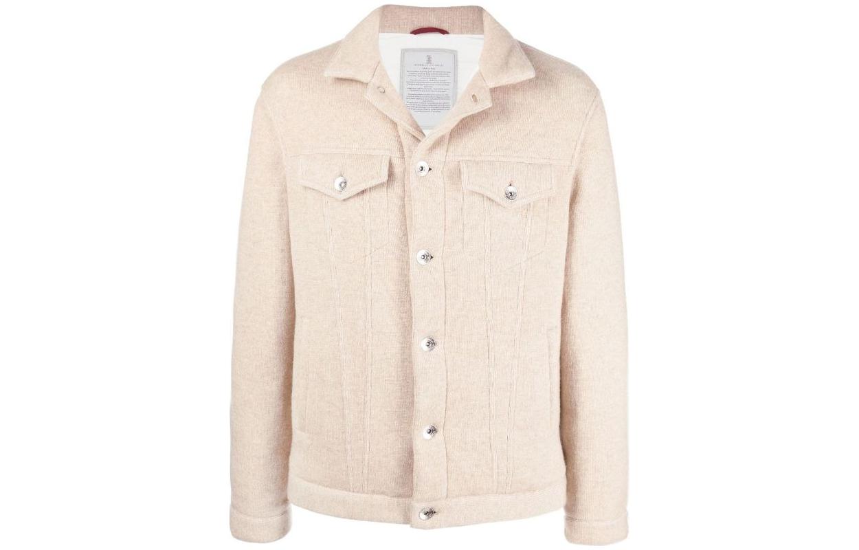 Brunello Cucinelli FW22 Solid Collar Button-Up Long Sleeve Jacket Men Light Brown M227PV106CTJ15