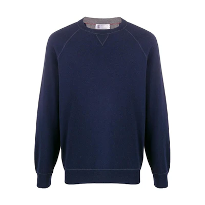 Brunello Cucinelli FW22 Solid Color Pullover Sweatshirt Blue M3609218-CA058