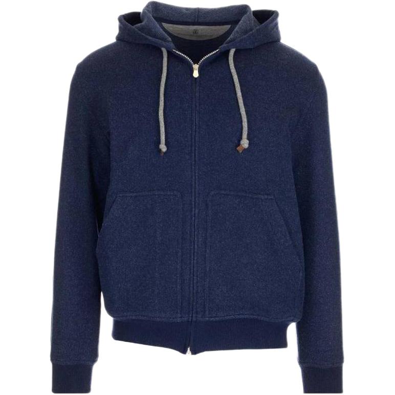 Brunello Cucinelli FW22 Solid Color Zip-Up Hoodie Men’s Navy Blue Long Sleeve MTU069069G-C014