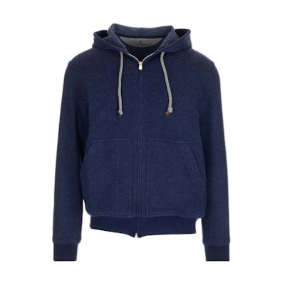 Brunello Cucinelli FW22 Solid Color Zip-Up Hoodie Men’s Navy Blue Long Sleeve MTU069069G-C014
