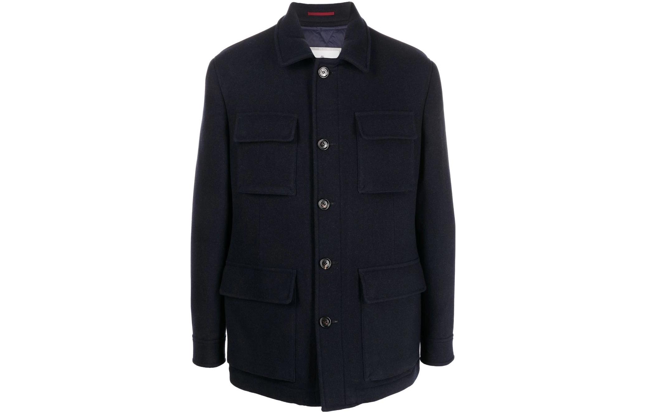 Brunello Cucinelli FW22 Solid Navy Single-Breasted Multi-Pocket Jacket MQ4216857C043