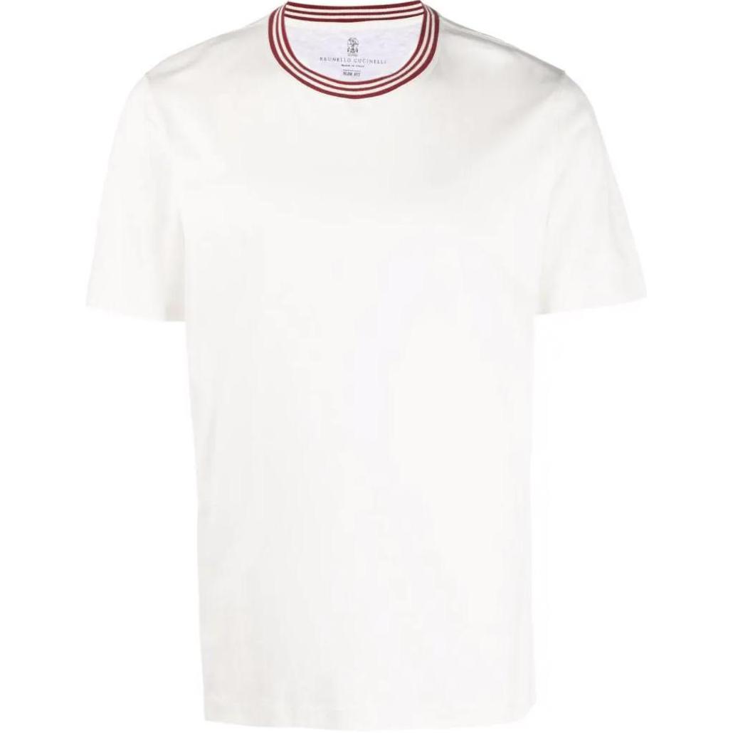 Brunello Cucinelli FW22 Striped Crewneck Short Sleeve T-Shirt  White M0T618245-CI076