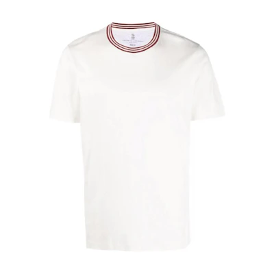 Brunello Cucinelli FW22 Striped Crewneck Short Sleeve T-Shirt White M0T618245-CI076