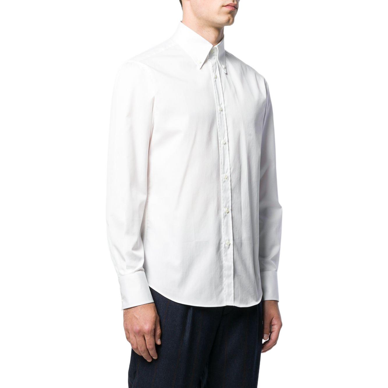 Shop Brunello Cucinelli 2022秋冬男士白色休闲长袖衬衫。 M0UC41716-C159