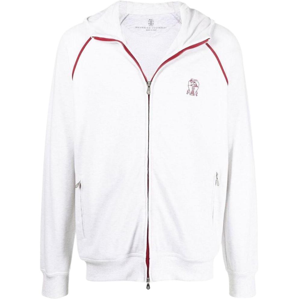 Brunello Cucinelli FW22 White Hoodie with Embroidered Logo and Zipper MTU143109G-CEG69