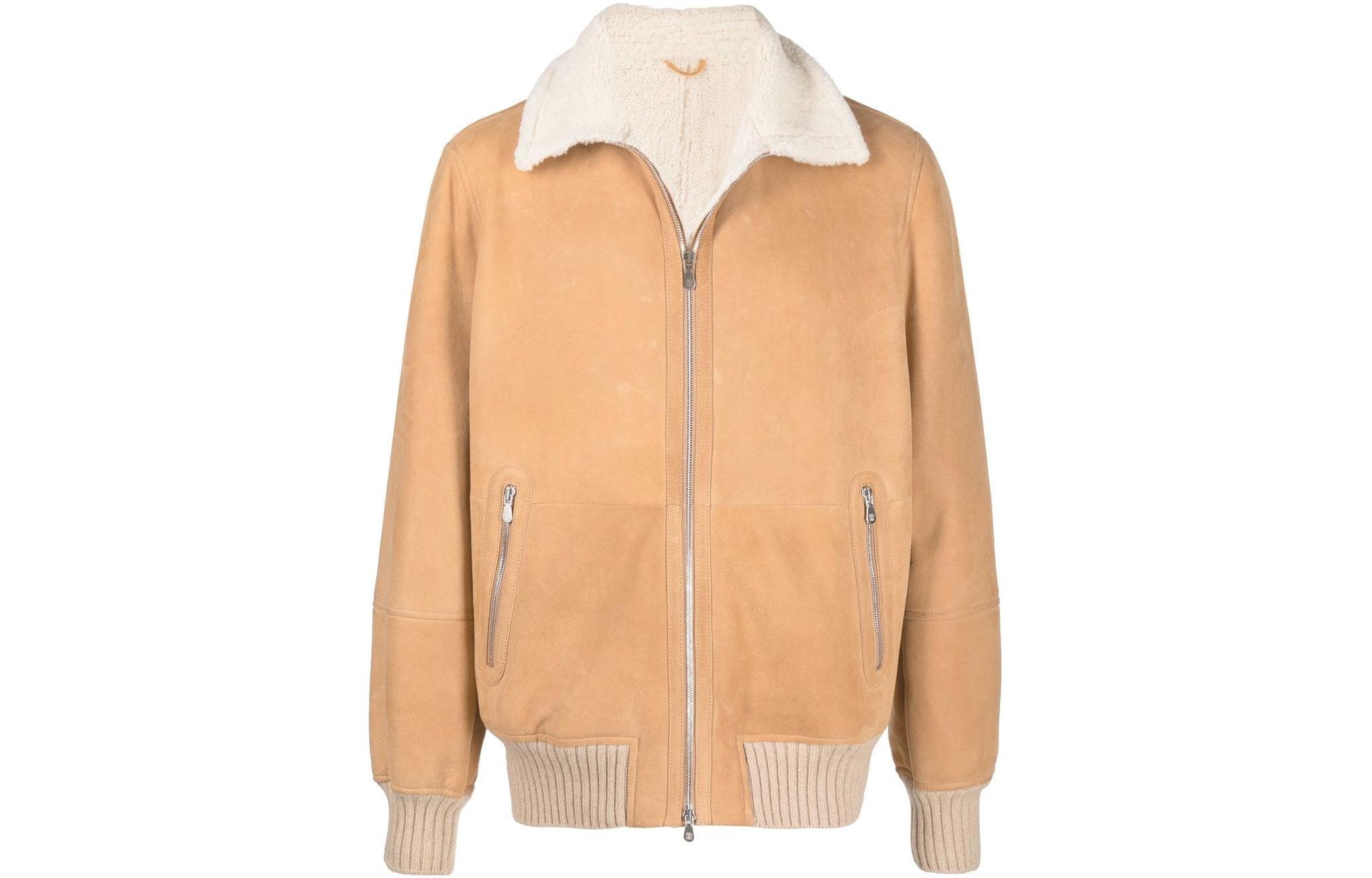 Brunello Cucinelli FW22 Yellow Cashmere Leather Turtleneck Jacket Men MPMLF1737-CWK63