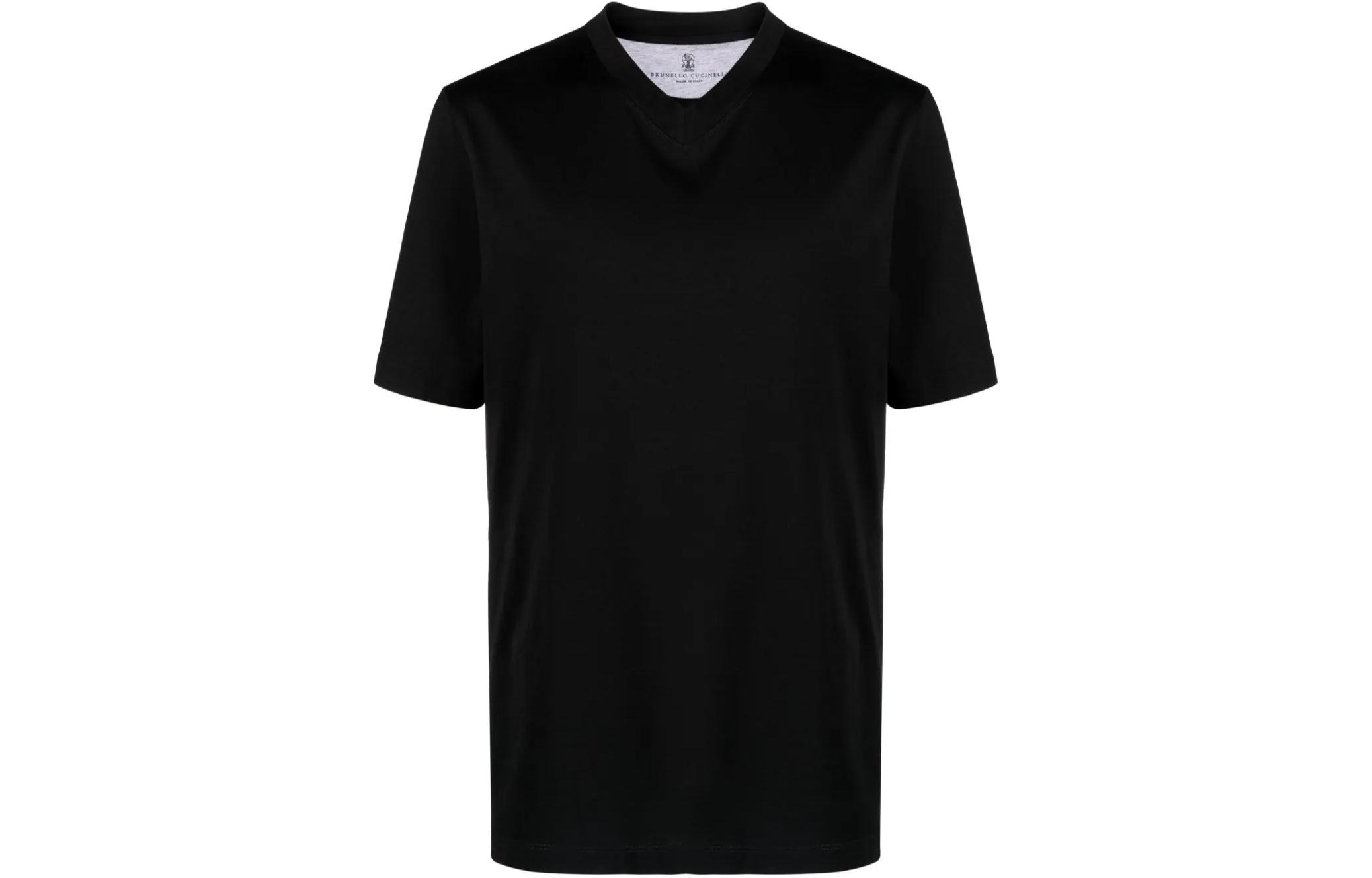 Brunello Cucinelli FW23  Black Solid V-Neck Loose Fit Short Sleeve T-Shirt M0B131344-C101