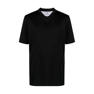 Brunello Cucinelli FW23 Black Solid V-Neck Loose Fit Short Sleeve T-Shirt M0B131344-C101