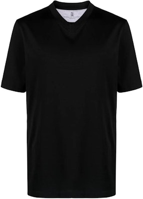 Brunello Cucinelli FW23 Baju Hitam Longgar Leher-V Lengan Pendek M0B131344-C101 Order Brunello Cucinelli FW23 Baju Hitam Longgar Leher-V Lengan Pendek M0B131344-C101