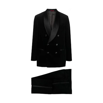 Brunello Cucinelli FW23 Black Velvet Double-Breasted Suit. ML479AS35-CI881