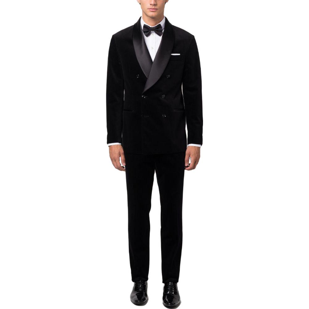 Lookbook 브루넬로 쿠치넬리 FW23 블랙 벨벳 더블 브레스티드 수트. ML479AS35-CI881