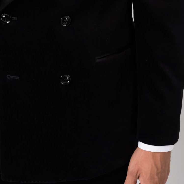 Details for 브루넬로 쿠치넬리 FW23 블랙 벨벳 더블 브레스티드 수트. ML479AS35-CI881