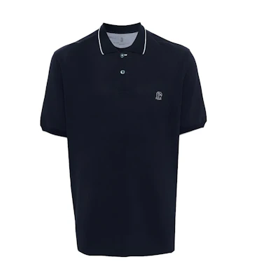 Brunello Cucinelli FW23 Blue Logo Embroidered Striped Collar Polo Shirt ME8549779G-CK781