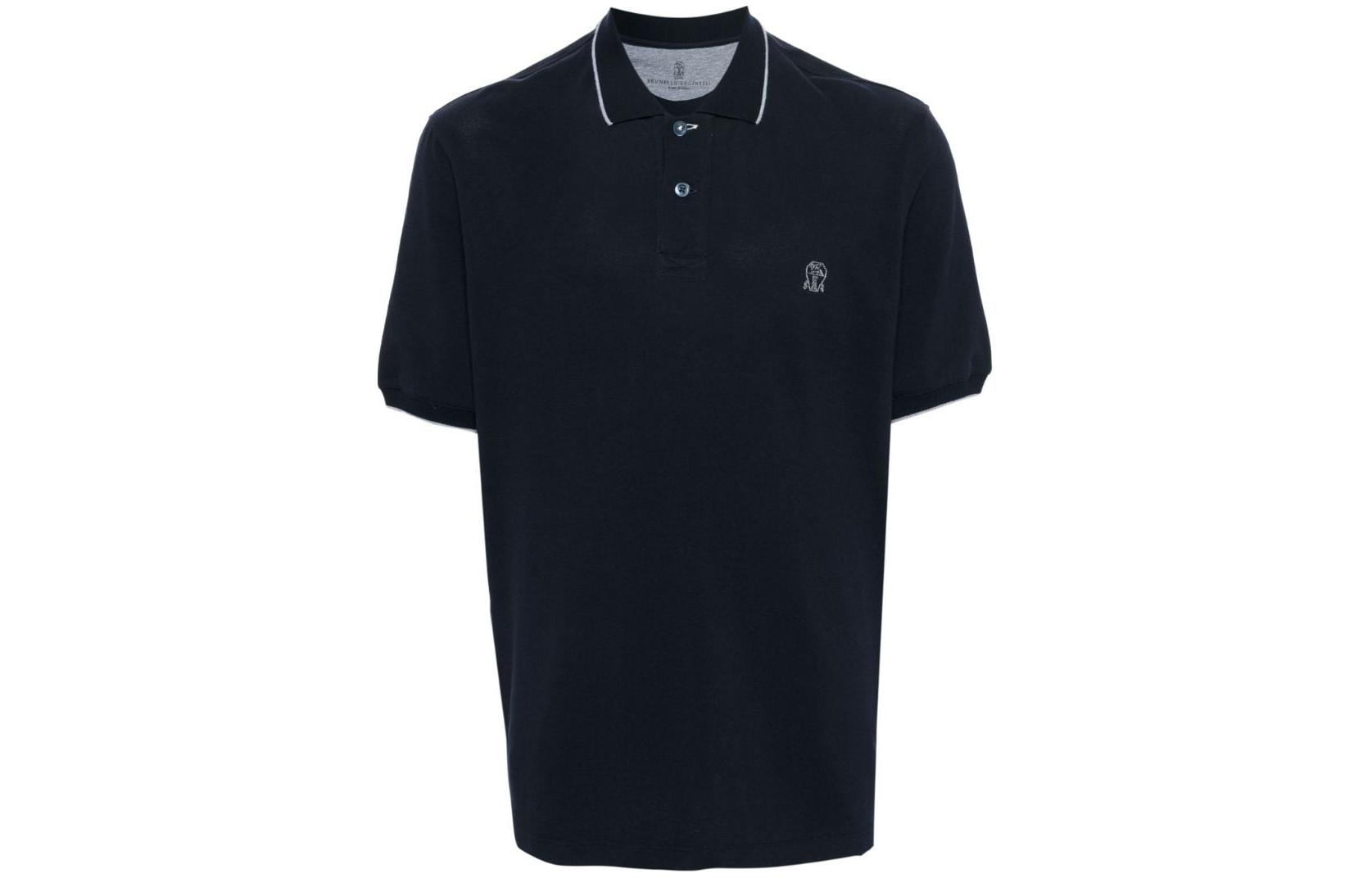 Order Brunello Cucinelli FW23 藍色刺繡Logo條紋領POLO衫 ME8549779G-CK781