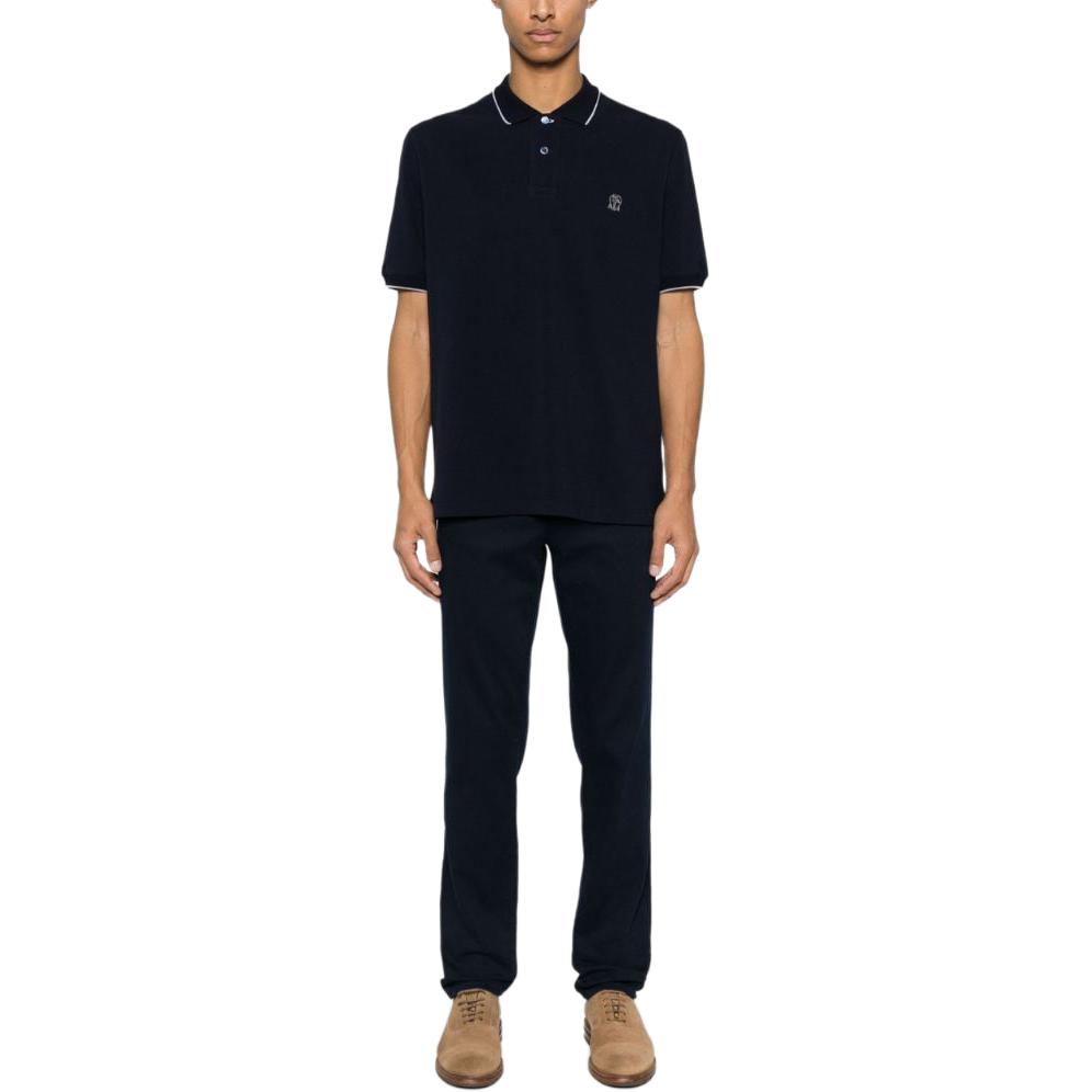 Lookbook Brunello Cucinelli FW23 藍色刺繡Logo條紋領POLO衫 ME8549779G-CK781