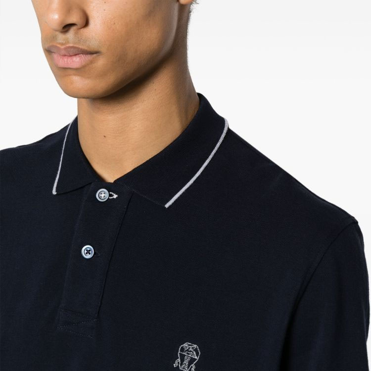 Details for Brunello Cucinelli FW23 藍色刺繡Logo條紋領POLO衫 ME8549779G-CK781