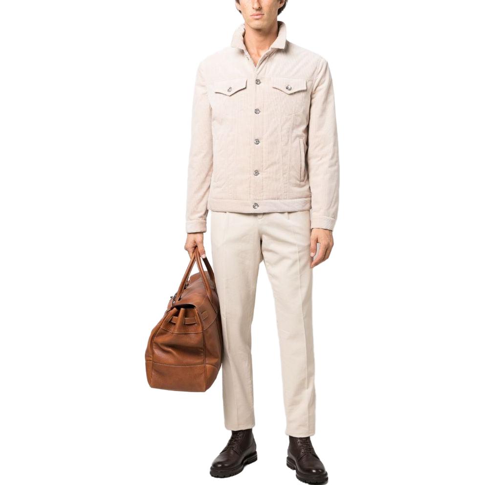 Lookbook Brunello Cucinelli FW23 棕色單排扣襯衫外套。 MQ4356880-CBM88