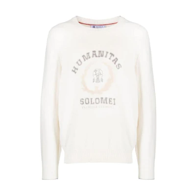 Brunello Cucinelli FW23 Cream Cashmere Crewneck Sweater with Logo Embroidery. M22707300-CWI20