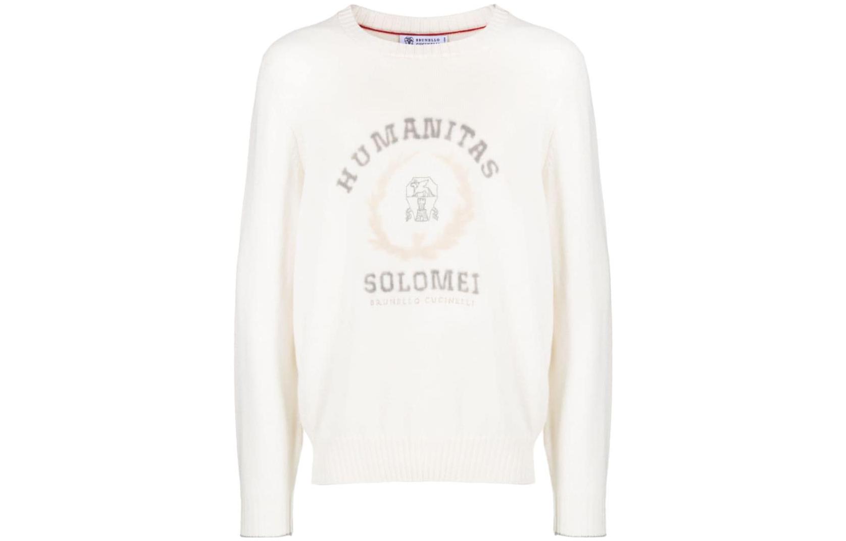 Order Brunello Cucinelli FW23 米白色徽標刺繡羊絨圓領毛衣 M22707300-CWI20