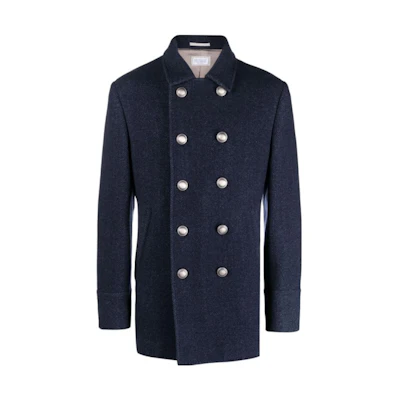 Brunello Cucinelli FW23 Double-Breasted Casual Coat Blue. MY4407008D-C007