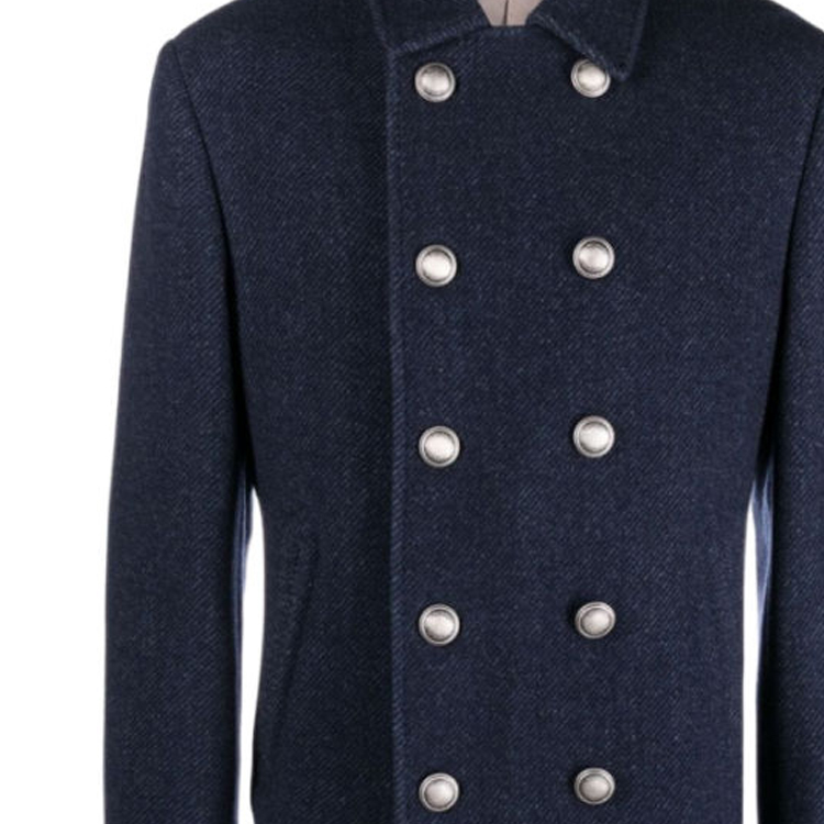 Shop Brunello Cucinelli FW23 Mantel Kasual Double-Breasted Biru. MY4407008D-C007