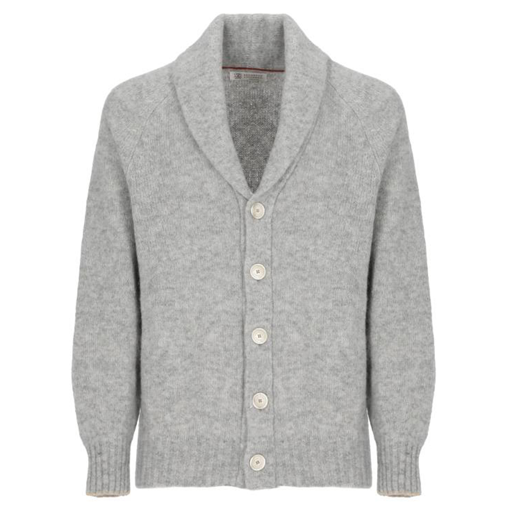 Brunello Cucinelli FW23  Grey Solid Knit Long-Sleeve Cardigan. MLP504006-CIY61