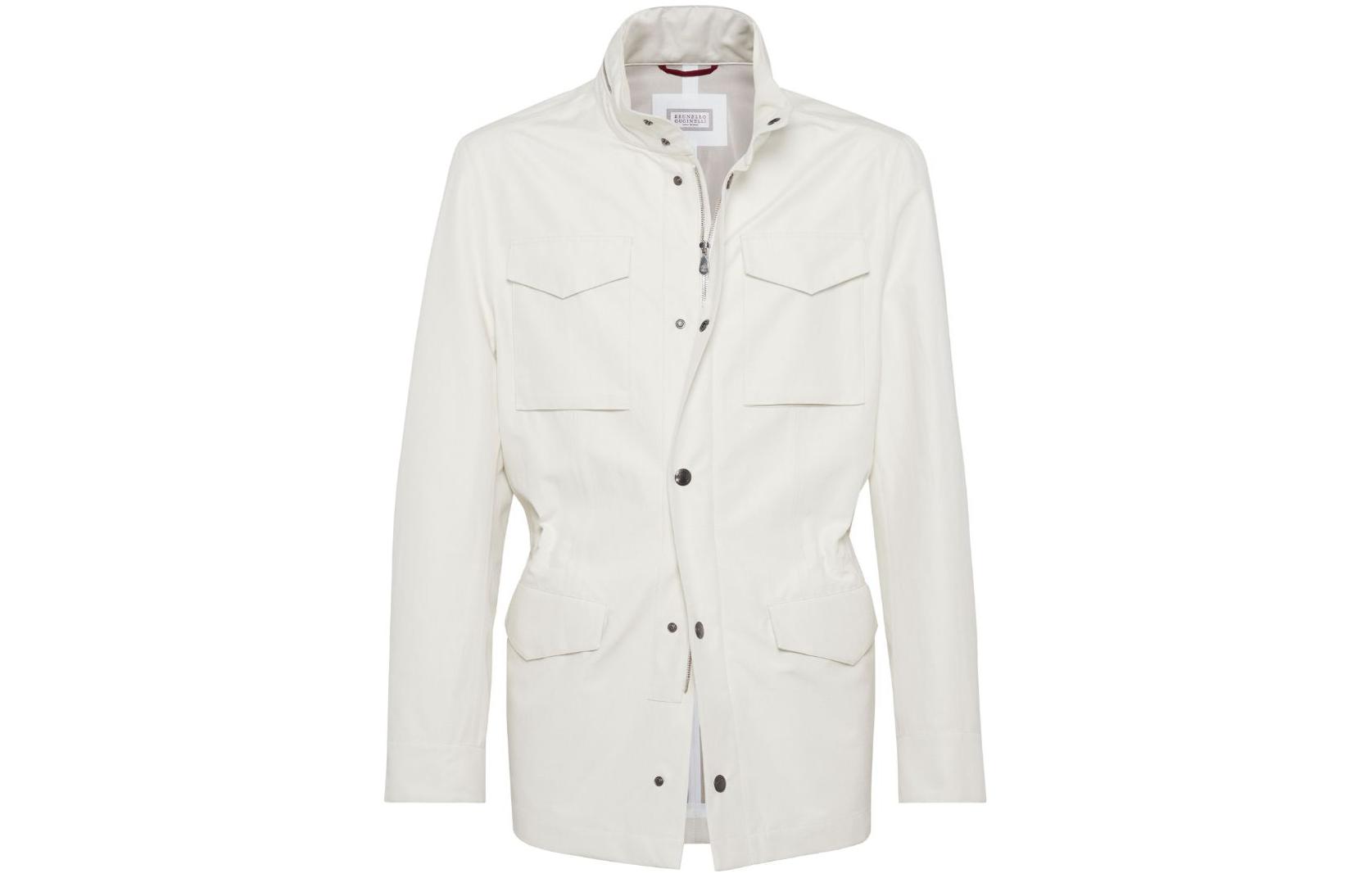 Brunello Cucinelli FW23  Off-White Pocket Stand Collar Long Sleeve Jacket MB4086113-CHE54