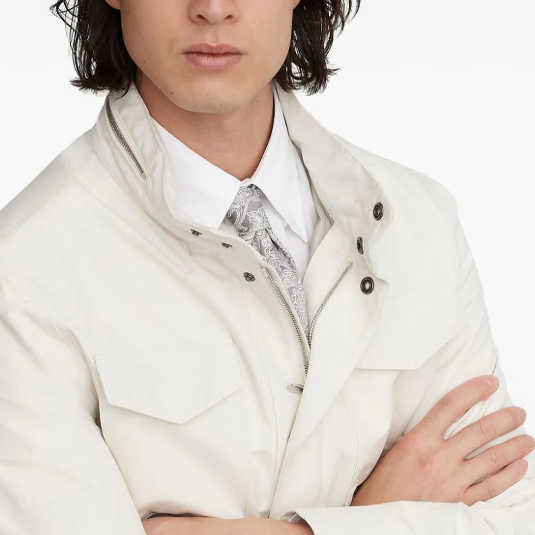 Cheap Brunello Cucinelli 2023秋冬 米白色口袋立領長袖外套 MB4086113-CHE54