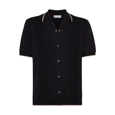 Brunello Cucinelli FW23 Printed Contrast Trim Short-Sleeve Polo Shirt M29202605-CNH72