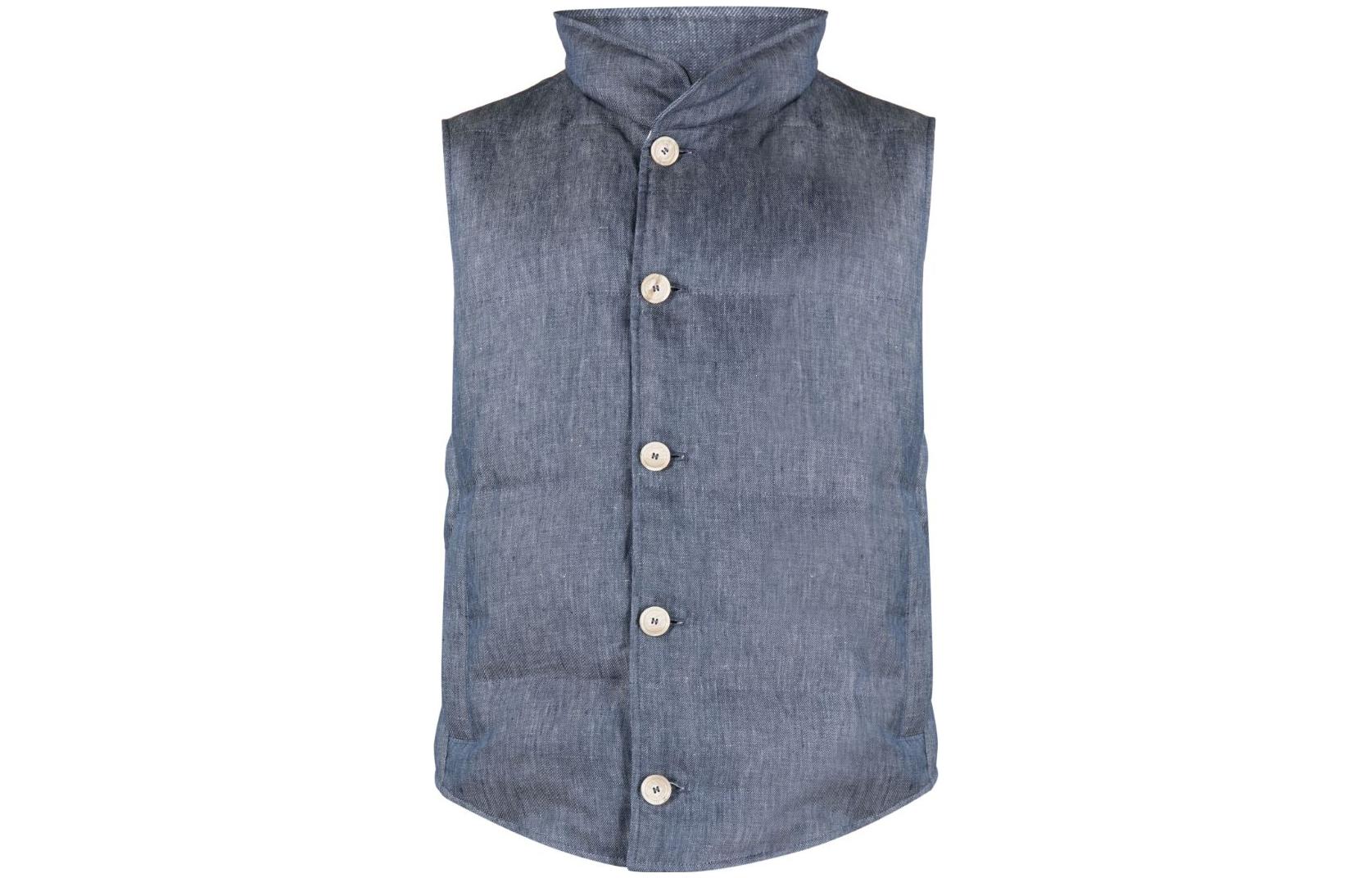 Brunello Cucinelli FW23  Solid Down Vest Deep Blue Sleeveless Casual Jacket. MS4981852-CJM90