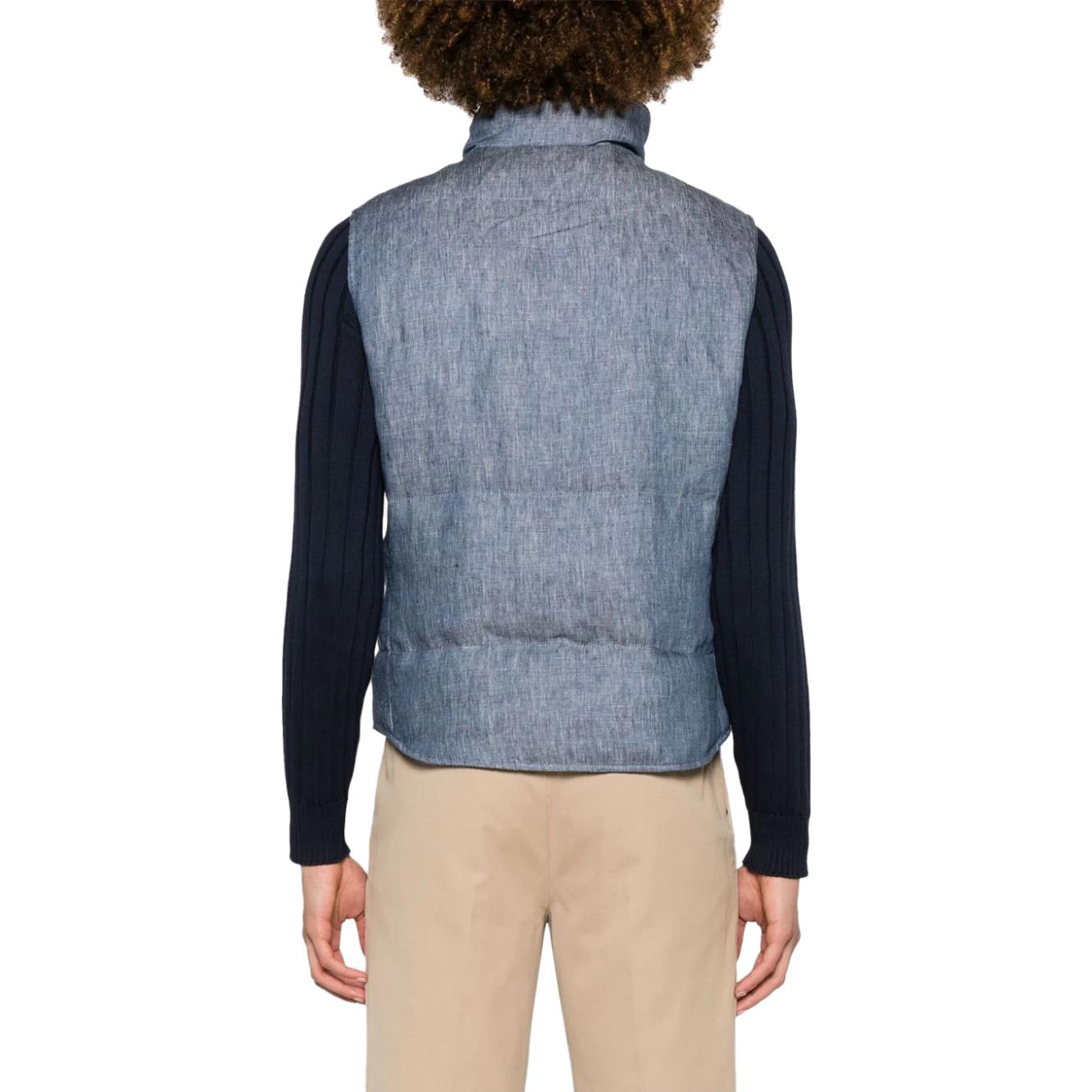 Shop 布鲁内罗·库奇内利FW23深蓝色羽绒马甲无袖休闲夹克。 MS4981852-CJM90