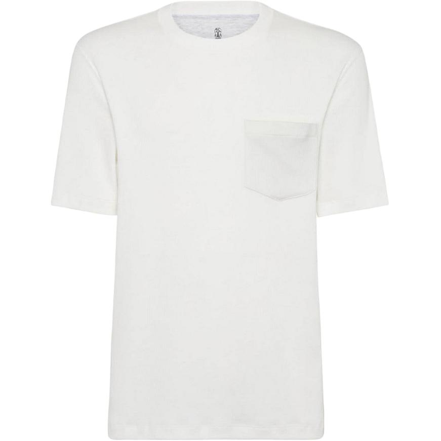 Brunello Cucinelli FW23  White Solid Color Crewneck Short Sleeve T-Shirt MW8397197-C1010