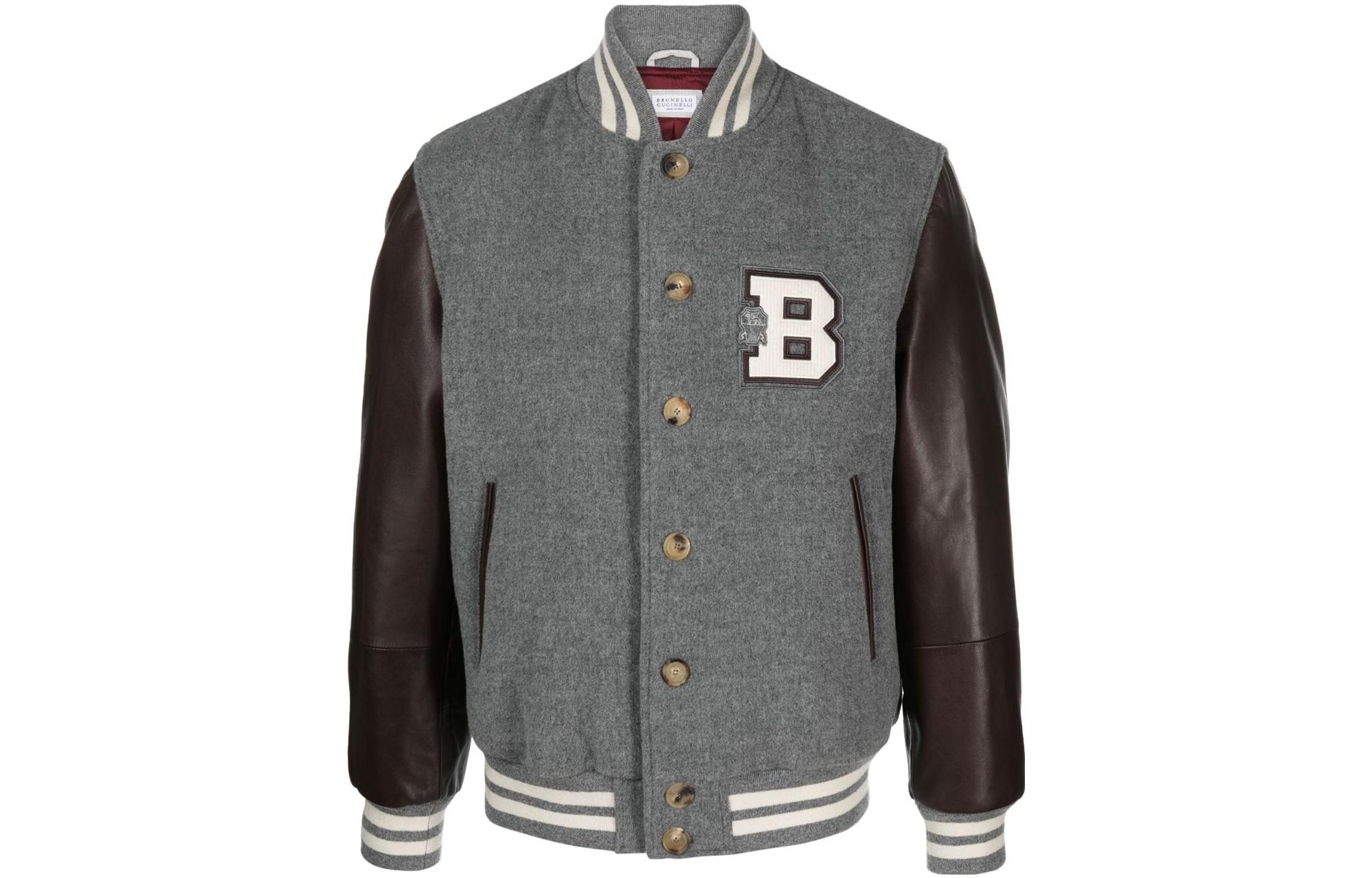 Brunello Cucinelli FW23 Badge Single-Breasted Aviator Jacket Men’s Grey MY4141966-CFM80