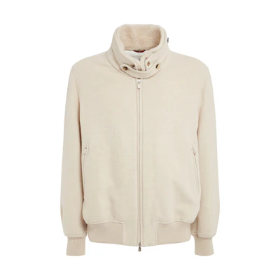 Brunello Cucinelli FW23 Beige Solid Zipper Stand Collar Jacket MT4976889CIJ43