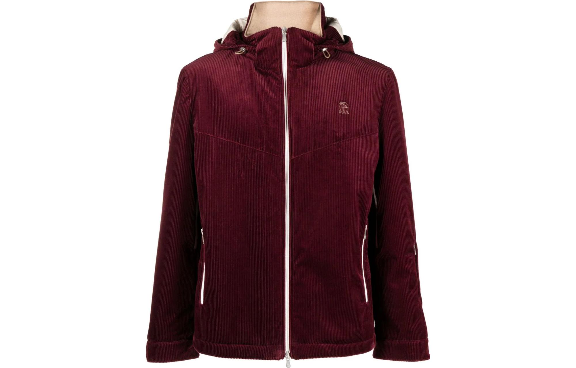 Brunello Cucinelli FW23 Corduroy Hoodie Jacket with Logo Embroidery Men’s Red MQ482KG04-COT44