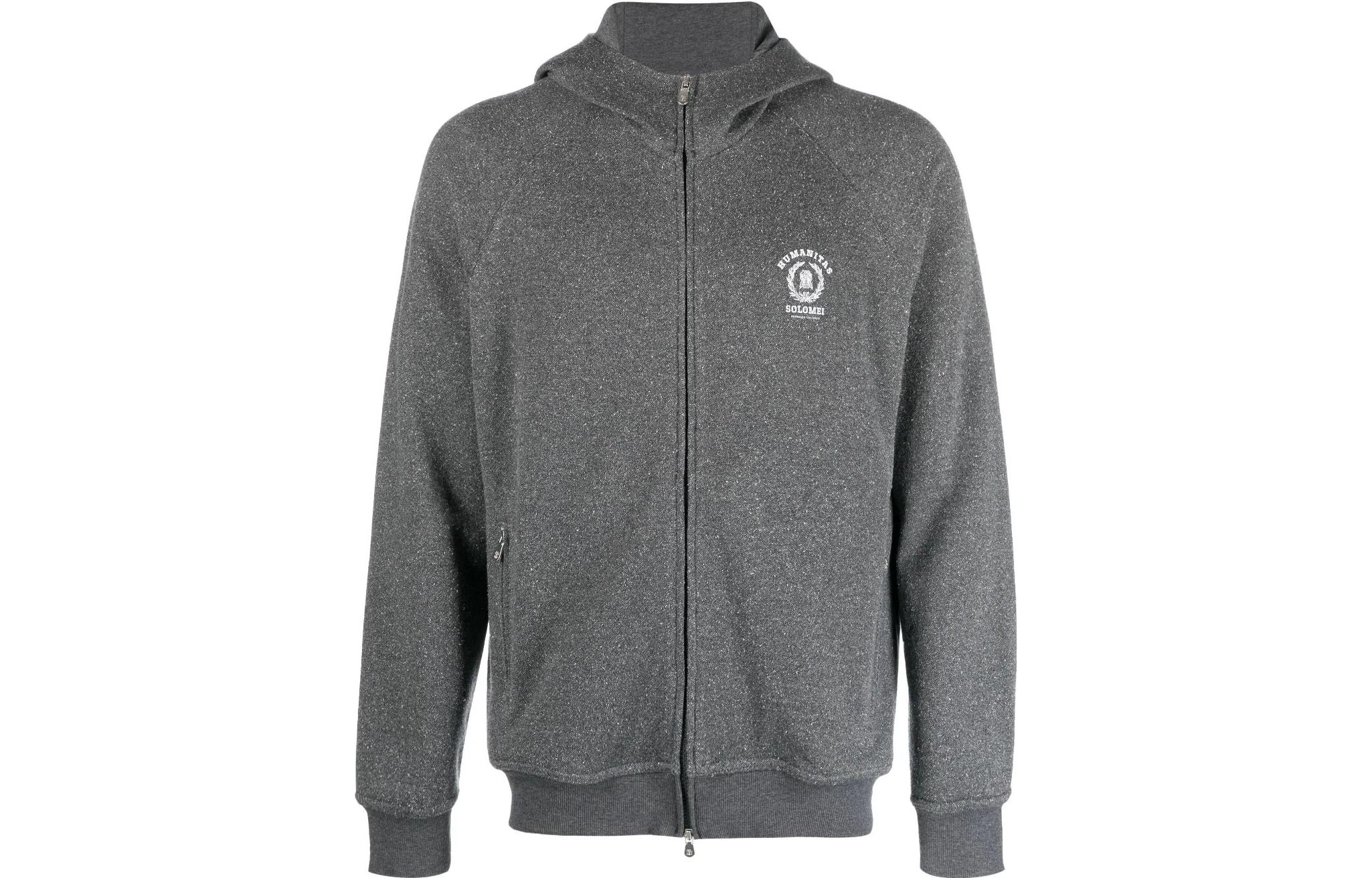 Brunello Cucinelli FW23 Dark Grey Logo Print Long Sleeve Sweatshirt MTU223110G-CGD54