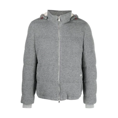 Brunello Cucinelli FW23 Down Jacket with Detachable Hood Light Gray M221P209-CFE06