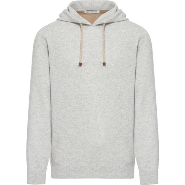 Brunello Cucinelli FW23 Gray Solid Color Drawstring Hooded Sweatshirt M2223218-CK773